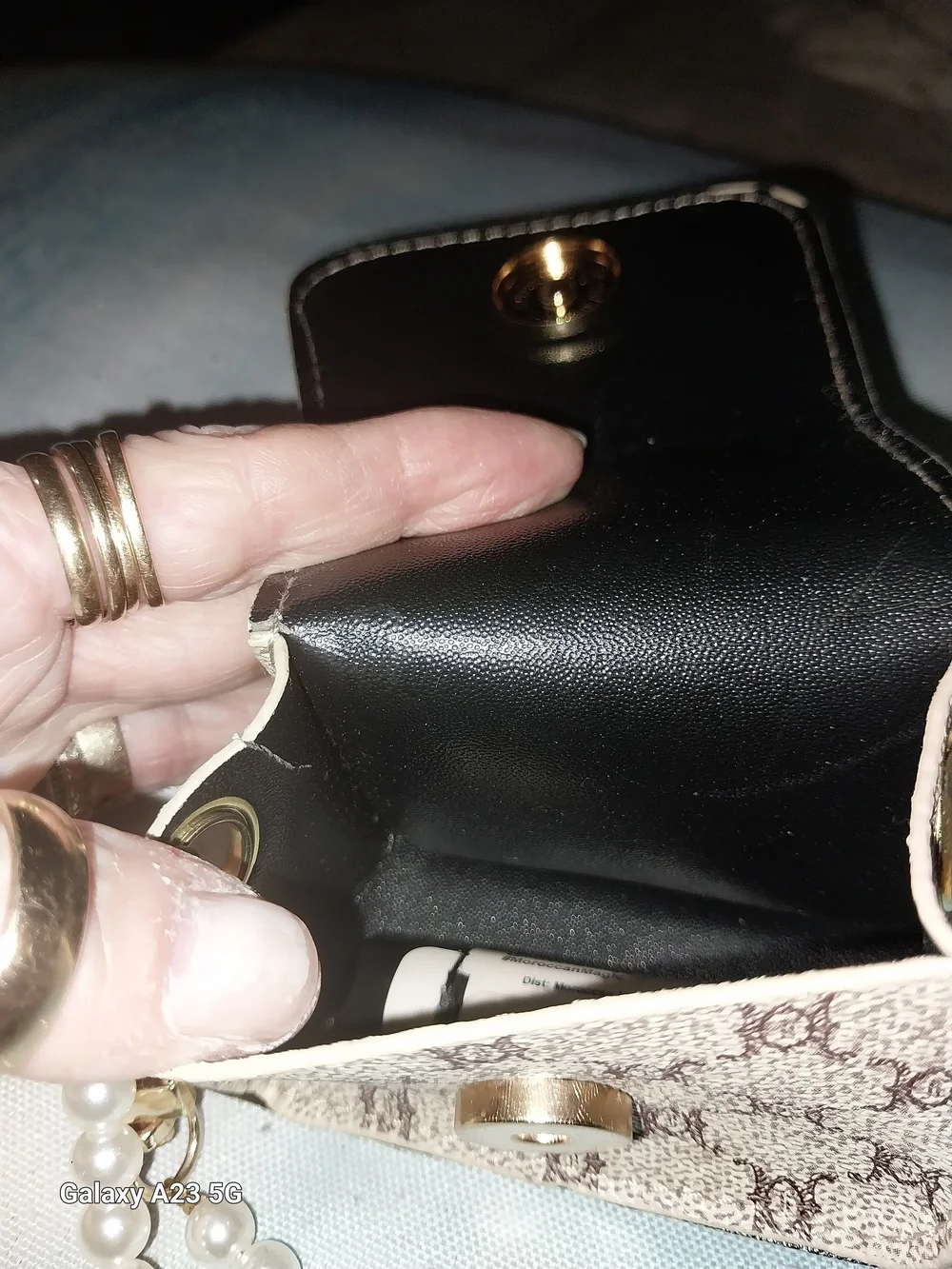 Unbranded Faux Pearl Wristlet Mini Bag/Lipstick Holder/Wallet- Beige Monogram